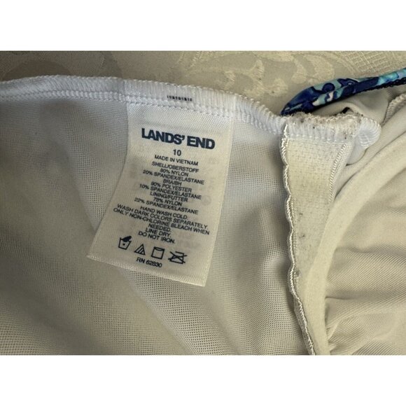 Lands End Tankini Swimsuit Top Size 10 Blue White Floral Stay Put Lined Modest - Picture 6 of 11